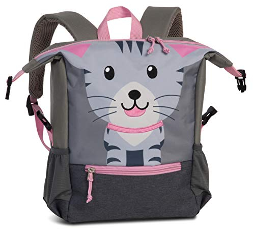 Fabrizio Kindergartenrucksack für Mädchen mit abstehenden Katzenohren – „Go Green“ Kinderrucksack für 3-6 Jahre alte Abenteurer, Rucksack für Kinder im Kindergarten und Kita – 36cm x 32cm x 10cm grau