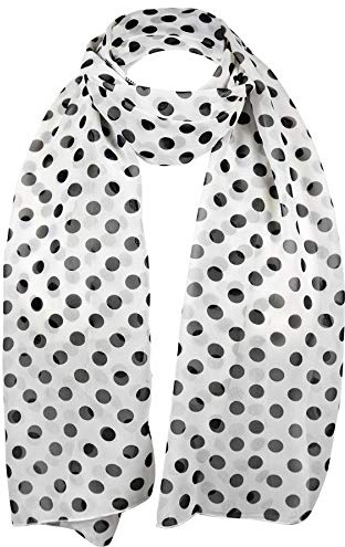 Basic Sense Sciarpa retrò a pois, collo morbido, in chiffon, leggera, da donna, classica sciarpa avvolgente, bianco, Etichettalia unica