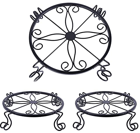 Soporte para plantas en maceta, paquete de 3 soportes de metal duraderos para plantas de 9 pulgadas de interior de hierro inoxidable para contenedores de jardín y exteriores, soportes redondos para