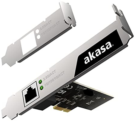 Akasa 2.5 Gigabit PCIe Scheda di Rete | 10/100/1000/2500 Mbps | Porta Ethernet RJ45 | Supporto Custodia a Basso Profilo | Compatibile con Windows 7/8.X / 10 Linux 4.x o successive | AK-PCCE25-01