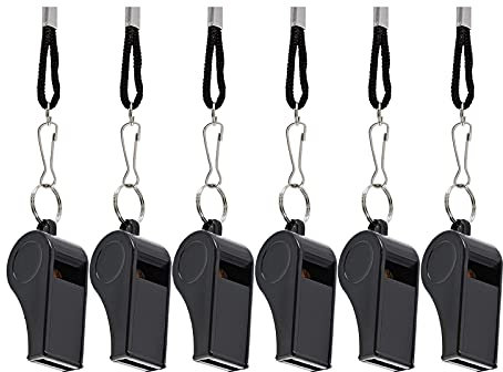 6 Stück Trillerpfeifen,Signalpfeifen,Schiedsrichterpfeife,Plastikpfeife Mit Lanyard,Schwarz Sport Trainerpfeife,Fußballpfeife,Multifunktionale Pfeife Geeignet für Kinder,Lehrer Und Schiedsrichter