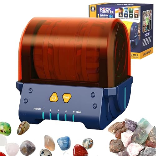 XoTiq Rock Tumbler Machine électrique, dotée d'un Capot de réduction du Bruit, d'un Seau adhésif cloisonné, d'un Mode minuterie, de Rouleaux dissimulés, adapté aux Amateurs de minéraux géologiques