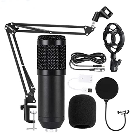 SANDALFON Micrófono de grabación profesional BM-800, condensador de diafragma pequeño, Soporte, USB Micro Grabación Patrón Polar Cardioide para Grabar Música y Video Podcast Transmisión en Vivo
