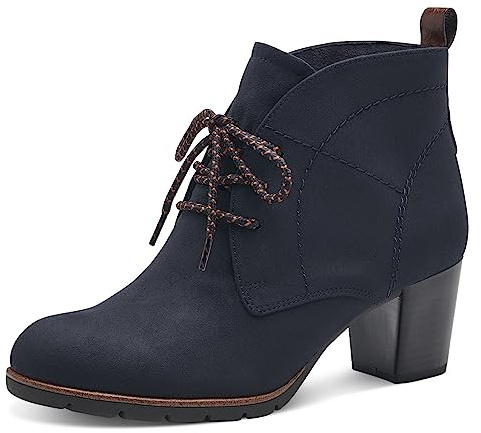 MARCO TOZZI Damen Stiefeletten mit Absatz zum Schnüren Vegan, Blau (Dk.Navy Comb), 37 EU