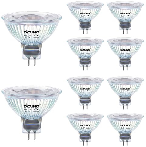 DiCUNO Dimmbar GU5.3 LED Lampe 6W, ersetzt 60W Halogenstrahler, MR16 LED Spot Neutralweiß 4000K, 440LM, GU5.3 LED 12V, Einbaustrahler mit Bi-Pin Sockel, 40° Abstrahlwinkel, CRI82, 10er Pack