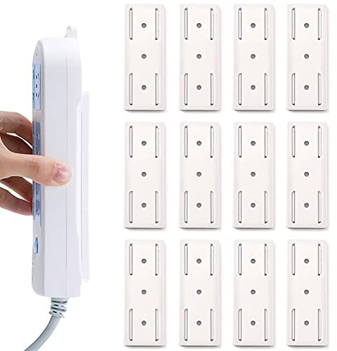 12 soportes autoadhesivos para zócalos sin perforación, soporte para regleta de energía, soporte de pared para enchufe, router, cocina, organizador, color blanco