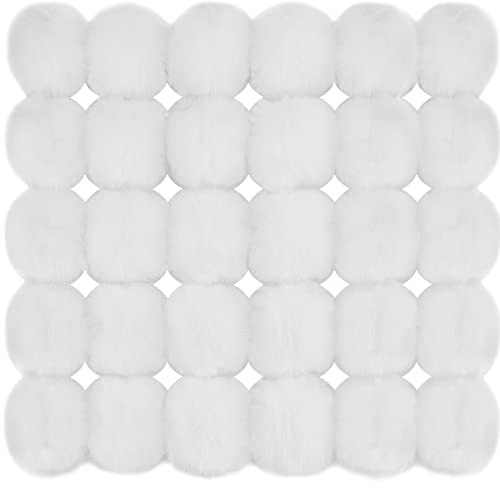 BQTQ 30 Pcs Faux Fur Pom Poms DIY Hat Pompoms with Elastic Loop (White) | Fluffy Faux Fur Pom Poms for Hat, Faux Rabbit Fur White Pom Pom Balls for DIY Beanies Bag Accessories Gloves Keychain