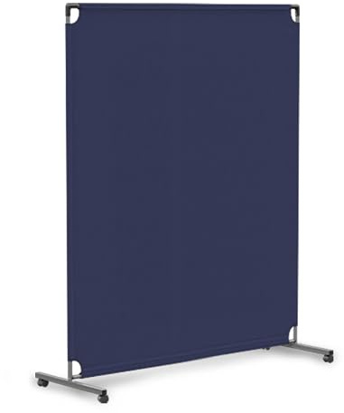 Steel-AID 50-inch Rolling Privacy Room Divider - Freestanding Office Wall Partition with Non See-Through Blackout Screen - Sturdy & Durable Iron Frame - Rolling Wheels - Black, White, Gray & Blue