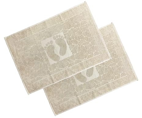 OGER Badrumsmatta set i 2 delar, frottéduschdraperi, tvättbar duschmatta & badmatta, 600 g/m² och 100% bomull, absorberande och snabbtorkande, 50 x 70cm, Sand Beige