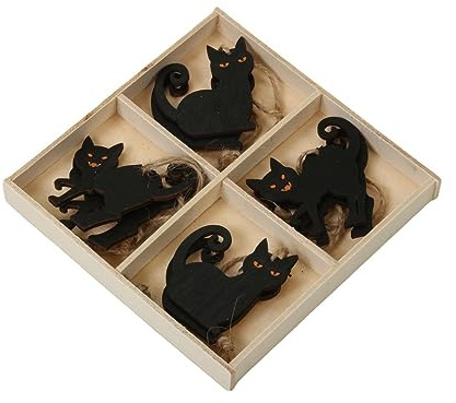 8 STK Holz Hänger Katzen in Box schwarz o312 Halloween Holz Katze Herbstdeko Halloween Weihnachtsdeko Baumschmuck Kürbis Herbst Basteln Anhänger Weihnachtskugeln