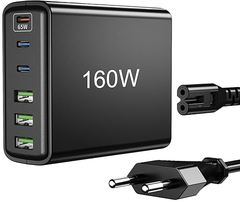 USB C Ladegerät Mehrfach, Total 160W GaN 6 Port(3 USB C+3 USB) USB C Netzteil Schnellladegerät Power Adapter Kompatibel mit iPhone 15/14/13 MacBook iPad Laptop Samsung, Exklusive Macht pro Port