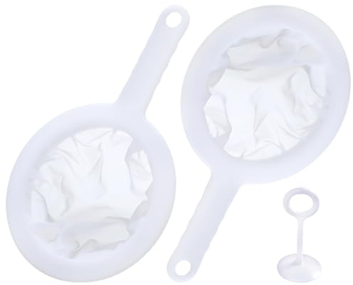 JTMKYO Juego de 2 coladores finos con mango largo y accesorio de prensa de filtro de 1 pieza, colador de malla fina, colador de cocina de malla, colador de malla fina de plástico, colador doméstico