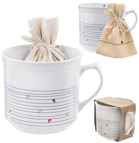 orion group Keramikbecher mit Säckchen Becher Teebecher Kaffeebecher Keramik weiß HERZEN 700 ml