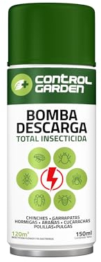 CONTROL GARDEN Insecticida Descarga Total 150 ML Interior y Exterior | Repelente Anti Insectos: Chinches, Ácaros, Hormigas, Arañas... | Fungicida Larvicida Ovicida Bomba de Humo para Espacios 120 m2