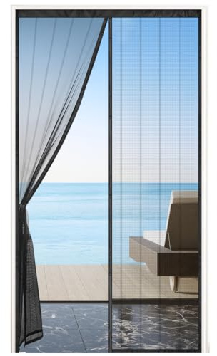 MYCARBON Zanzariera porta magnetica, 80 x 200 cm, in fibra di vetro, maglia ultra resistente, magneti più potenti, zanzariera magnetica, porta d'ingresso, tenda anti mosche con nastro adesivo, nero