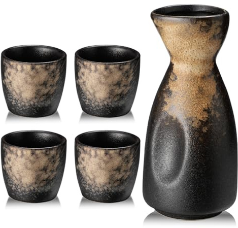 Sake Set with Cup and Wine Pot - Porcelain Set for Warmer - 1 Sake Pot 4 Sake Cups (B1)