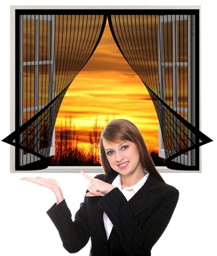 Magnet Fliegengitter Fenster 122 x 92 cm, Insektenschutz Klettband Fliegengitter Fenster mit Klettband, Vollmagnetisch, Schließt Automatisch für Windows/Wohnzimmer Fenstern, Schwarz