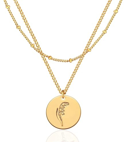 Jenosy kedja dam guldkedja med födelseblommor personlig kedja med blomma delikat halsband med födelseblommor hänge allergivänlig 18K förgylld kedja modesmycke för kvinnor och flickor, Guld, mässing