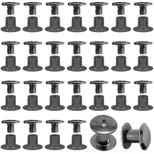 Hocansen 50 Set Chicago Screws M5x6mm Leather Screw Nail Rivet Chicago Bolts Button Metal Binding Screws Posts Round Flat Head Stud Screw for Leather Craft and Bookbinding (Gunmetal/M5x6mm)