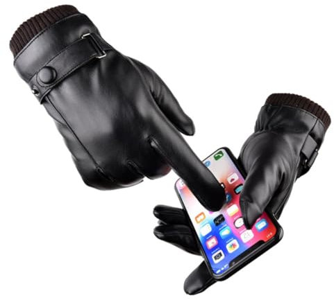 Milisten Damen Skihandschuhe Touchscreen Pu Leder Schwarz Winddicht