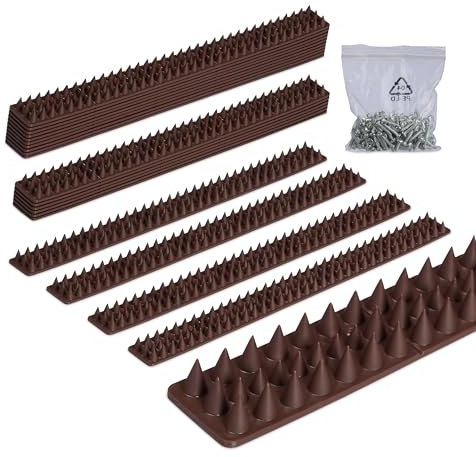 Relaxdays Fågelskrämma spikar set om 20, balkong och tak, 3-radig, plast, varje panel HBT 2 x 49 x 4 cm, duvförsvar, brun