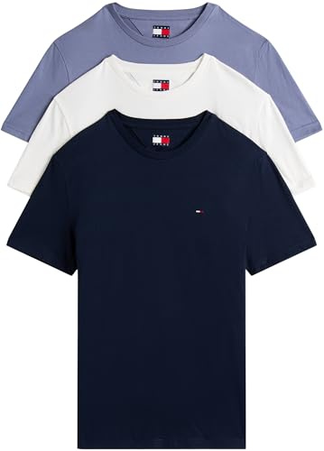 Tommy Jeans Uomo T-Shirt Maniche Corte Confezione da 3 in Cotone, Multicolore (Ecru/Drk NGHT NV/Blu Mmnt), XS