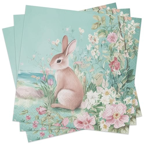 Servietten Ostern 50 Stück Osterservietten 33 x 33 cm Party Papierservietten Tischdekoration Osterhase mit buntgeblümt
