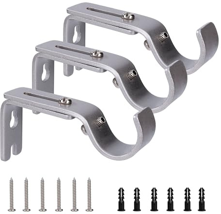 Gardinenstangen Halterung, 3 Stück Verstellbare Gardinenstangen Halter, Metall Wandhalterung Vorhangstange Halterung mit Schrauben für Wohnzimmer Schlafzimmer Büro (Silber)