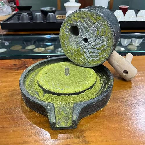 Paste Mill,Hand Stone Mill, Handmade Stone Mill 13cm X 20cm Bluestone Small Tea Mill, Manual Herb Powder Grinder Machine, Multipurpose Grain Grinding Tool