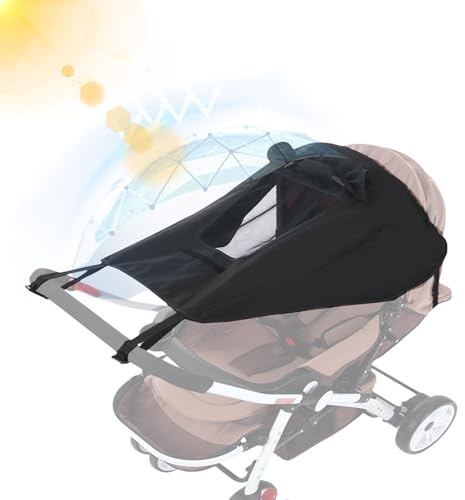 Furforstk sombrilla carro bebe universal con protección UV 50+, parasol carrito impermeable, mirilla y alas de sombra, capota universal silla paseo Negro