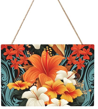 Holzkreise zum Basteln, 20,3 x 30,5 cm, Holzscheiben, Blumen und hawaiianisches Stammesholz, Türaufhänger zum Aufhängen, rechteckige Holzscheiben mit Bindfaden, Holzornament für Schild, Türhänger,