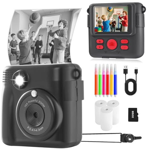 Kids Camera Instant Print, Instant Print Camera 1080P HD Photo & Video Recording, with 32G SD Card & 3 Rolls Photo Paper, Birthday Presents Gifts for 3 4 5 6 7 8 9 Year Old Boys