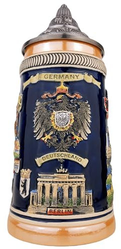 EVERSTYLE Jarra de cerveza alemana con tapa, 0,7 l, jarra de piedra tradicional con tapa puntiaguda, cuerda de cerveza hecha a mano para fiestas de cerveza, hogar y colección, regalo para hombres