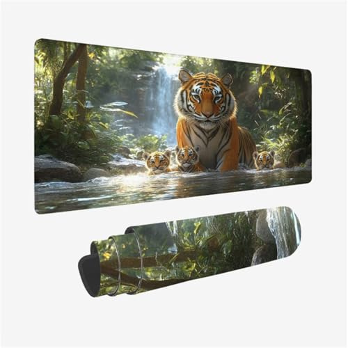 Gaming Mauspad Tiger Schreibtischunterlage Tier Mousepad Groß 700x300x3mm, XXL Mauspad Gaming Zubehör mit Rutschfeste Gummibasis für Tastatur und Maus Verbessert Präzision und Geschwindigkeit,Model155
