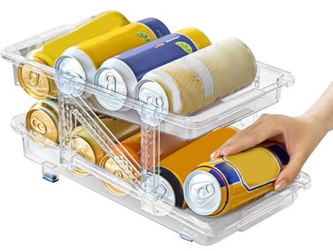 Kühlschrank Soda Dose Organizer - Doppelschichtklappbarer Kühlschrank, Organizer, Rollspender | Einstellbare erweiterbare automatische Roll -Aufbewahrungskühlschrank -Bierdose 330 ml Bier Soda Pop Can