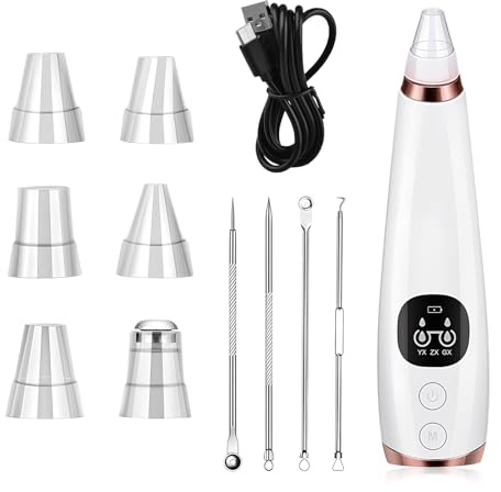 Aspiratore Punti Neri Professionale, USB Ricaricabile Comedone con Profonda 6 Testine per Estrattore e 3 Modalità di Aspirazione, Rrimozione Punti Neri Elettrico per Pulizia Viso e Naso