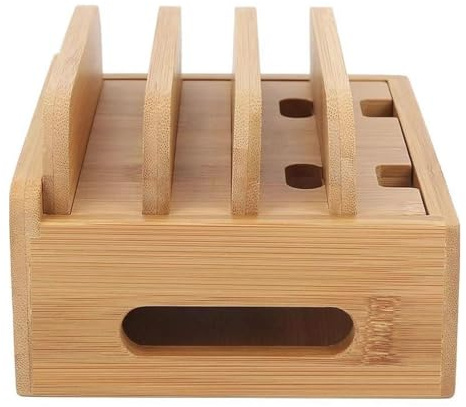 Station de charge de bureau en bois – Support multi-appareils avec boîte à cordon pour téléphones, tablettes, ordinateurs portables – Utilisation à domicile ou au bureau