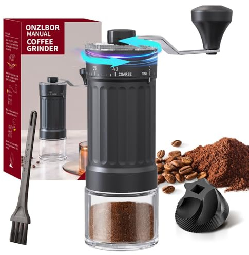 ONZLBOR Manual Coffee Grinder, with High Precision ceramicContemporary Conical Burr,30g Capacity, 40-Grade AdjustableSettings, for Aeropress, Espresso, Pour Over,French Press, Mokapots.