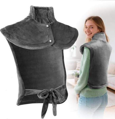 Almohadilla térmica Olycism para espalda, hombros y cuello con apagado automático, 60 x 85 cm, almohadilla eléctrica, 9 ajustes de temperatura y 2 ajustes de temporizador, lavable a máquina.Gris