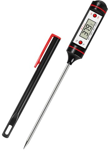 Meat Thermometer, Digital Kitchen Instant Read Food Thermometer with Long Probe and Tip Cover LCD Screen ℉/℃ Button for Kitchen Cooking Meat BBQ Water Milk (Battery Included)