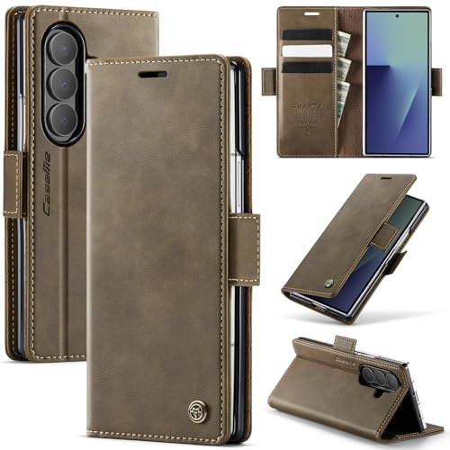 Cracedily for Samsung Galaxy Z Fold 7 Case, Wallet Case Flip Leather with Card Holder Magnetic Closure Shockproof Kickstand Protective Phone Cases Cover for Galaxy Fold7, Coffee