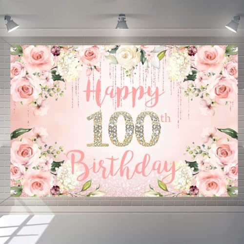 100 cumpleaños decoración mujer feliz 100 cumpleaños banner cartel de tela cartel cartel mujer 100 cumpleaños fondo pancarta fiesta de cumpleaños cartel bienvenida acuarela flores elemento