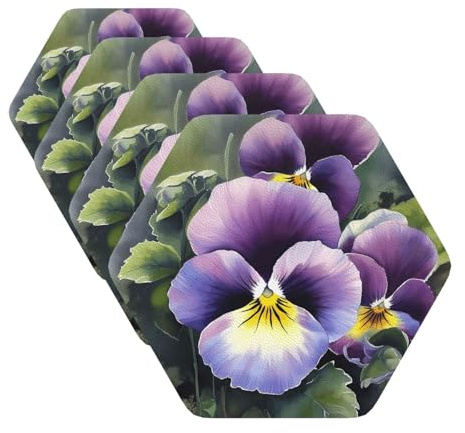 Pansy Perfection Coasters For Drinks Set Of 4 Leather Tea Cup Coaster Drink Coasters For Cup Kitchen Bar Home Decor Housewarming Gift