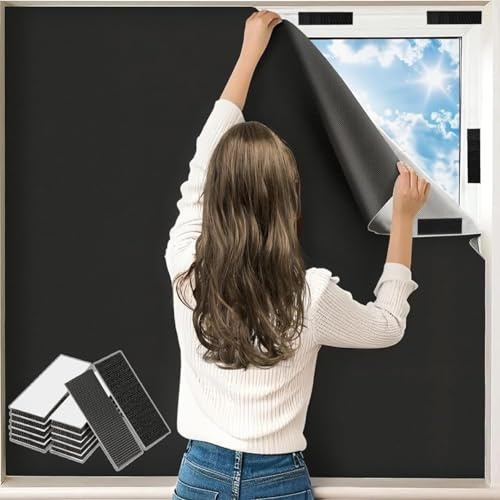 Wohohoho 100% Blackout Blinds Set for Bedroom, 59 x 98 Portable Black Out Curtains with 24 Velcros, Marker Pen 3M Measuring Tape for Blackout Window Film, Temporary Shades for Windows Coverings
