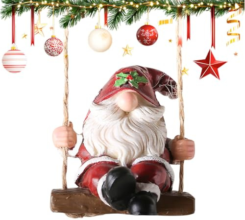 Generico Statue da Giardino Gnomi | Statue Decorativo Natalizio Gnomi Altalena | Scultura Resina per Esterno Interno - Da Interni Esterni Giardino Balcone Terrazzo Recinto