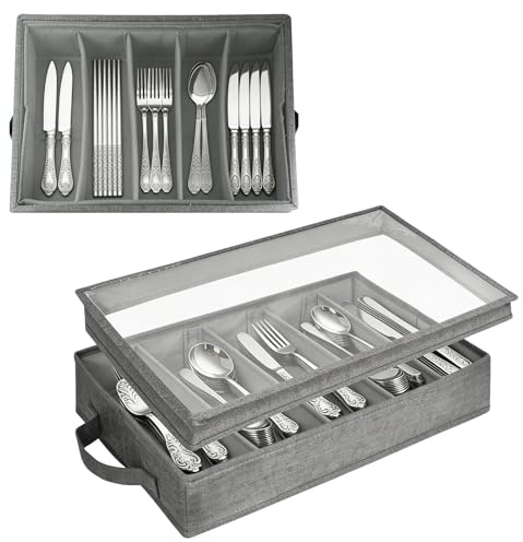 ASOUUNLD Besteckkasten mit Deckel 5 Fächer Verstellbar Besteck Aufbewahrungsbox mit Griffen Besteckbox Besteckorganizer für Schubladen Aufbewahrung für Besteck Messer Camping Reisen (42.5x29x8cm)