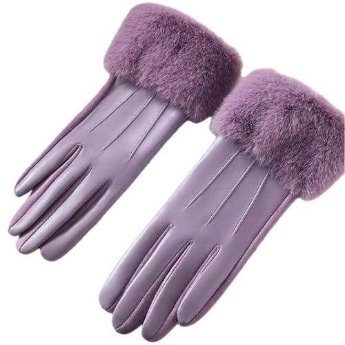 YISENJEE Handschuhe Leder Damen Damen-Herbst- Und Winter-Handschuh Aus Weichem Fleece-Futter Mit Touchscreen-Funktion Und Kunstpelz In Nerzoptik (Pu)