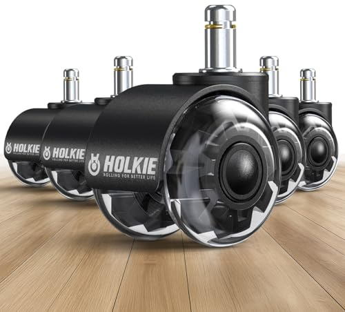 HOLKIE 5er Set Bürostuhlrollen 10mm - Speziell für 1KEA Stühle - Schwarz Gummirollen für Parkett, Laminat & Hartböden - Leise & Kratzfrei - Ersatzrollen für Schreibtischstühle Stühle Castors