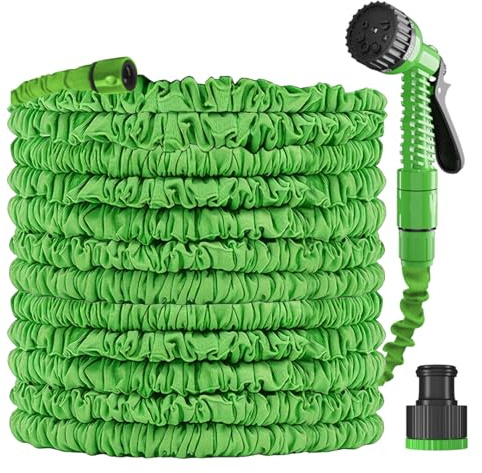 Tking 100FT Gartenschlauch 30M Flexibler Wasserschlauch mit 7 Funktion, Ideal für Autowaschen, Gartenbewässerung, Haustierbad, Knickfrei, Dehnbarer Flexischlauch garden hose (Grün-100ft)