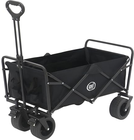 Axi Sb131 Chariot De Plage Pliable Noir | Chariot De Transport Pliable avec Barre De Traction, Sangle, Housse, Poche Intérieure Et Porte-Boissons - Pneus en Caoutchouc PP | Capacité : 100 L
